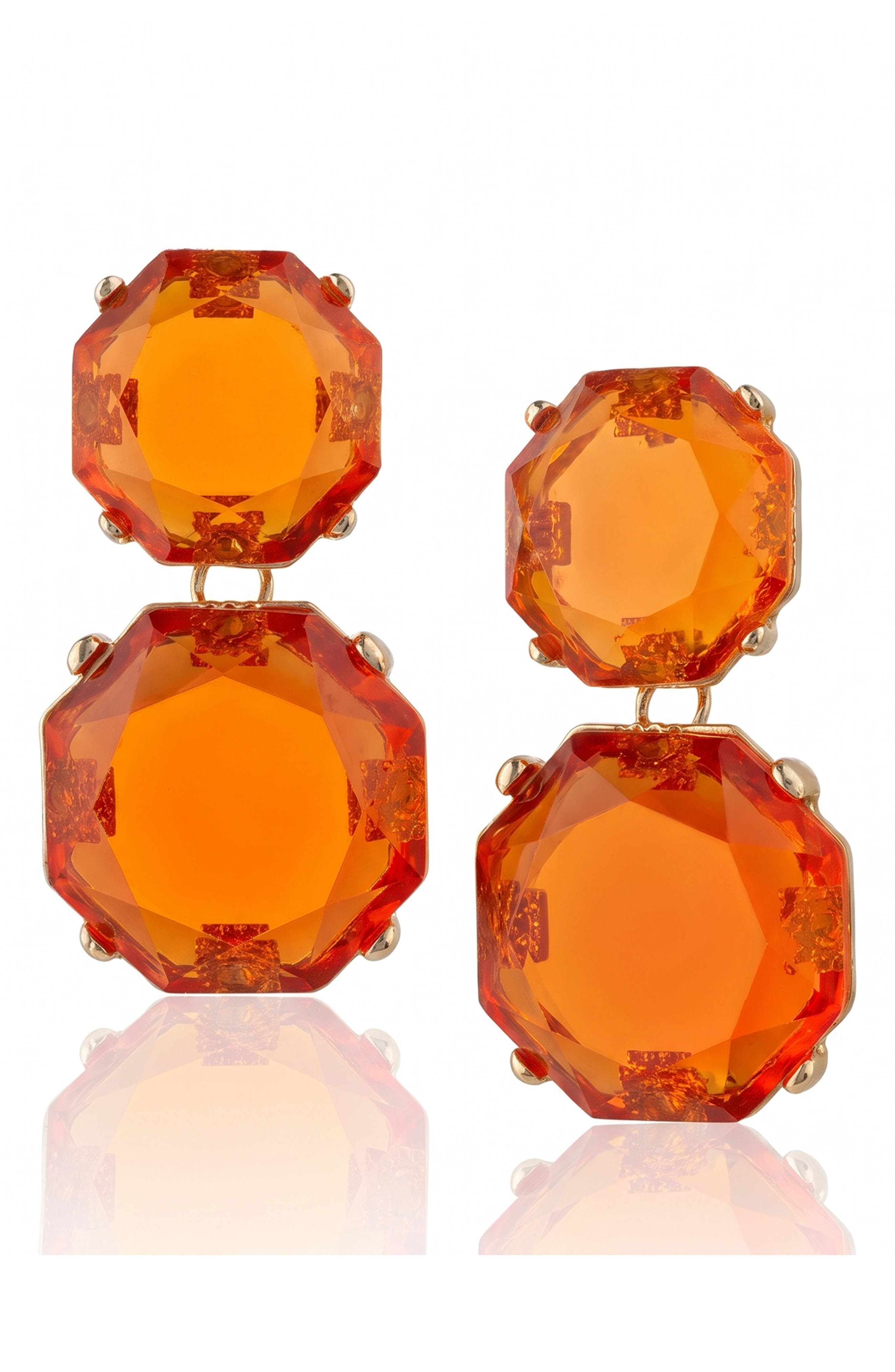 Faceted Double Drop Statement Earrings