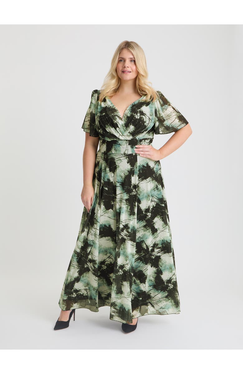 Scarlett & Jo Isabelle Abstract Angel Sleeve Dress, Main, color, Black Grey Ivory