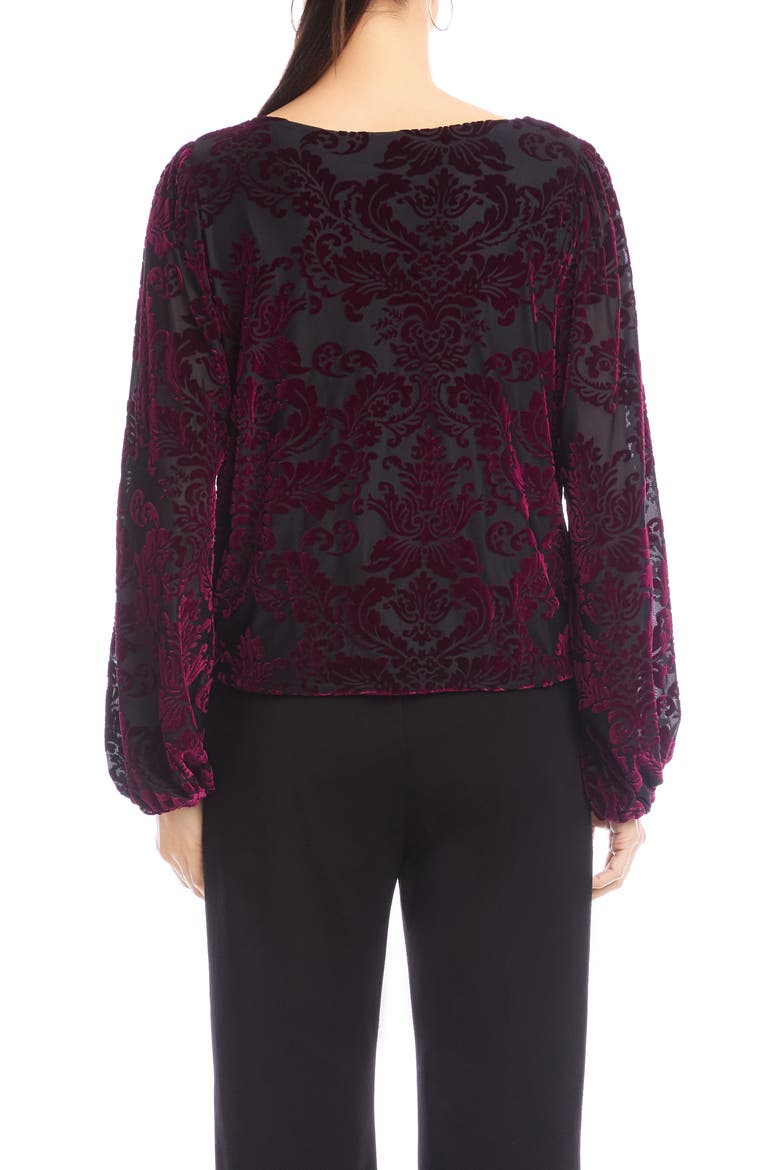 Floral Velvet Burnout Top, Alternate, color, WINE