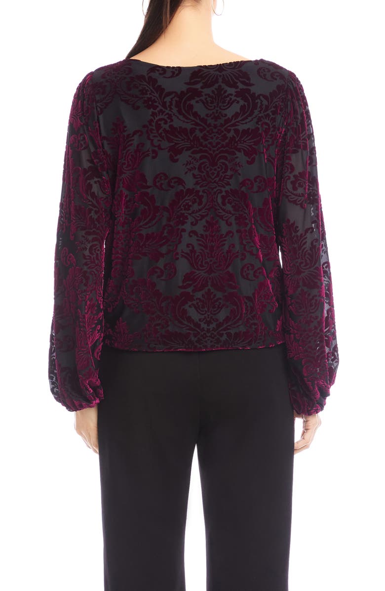 Karen Kane Floral Velvet Burnout Top, Alternate, color, Wine