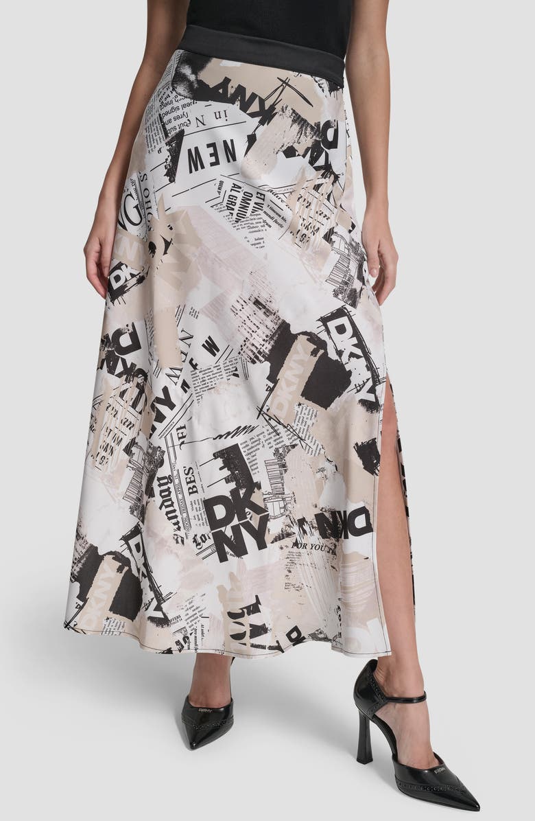 DKNY Newspaper Print Maxi Skirt, Main, color, Dkny Headliner