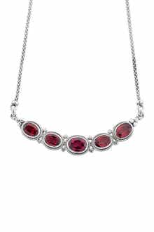 SAMUEL B. Sterling Silver 5 Station Bezel Set Garnet Pendant Necklace