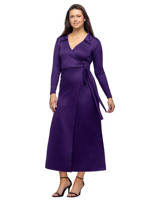 24seven Comfort Apparel Comfortable Collared Wrap Maxi Dress In Purple