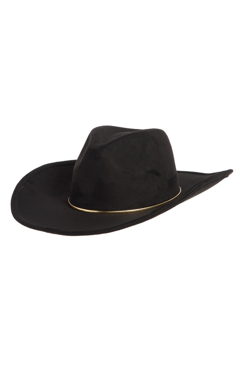 David & Young Gold Band Faux Suede Panama Hat, Main, color, Black