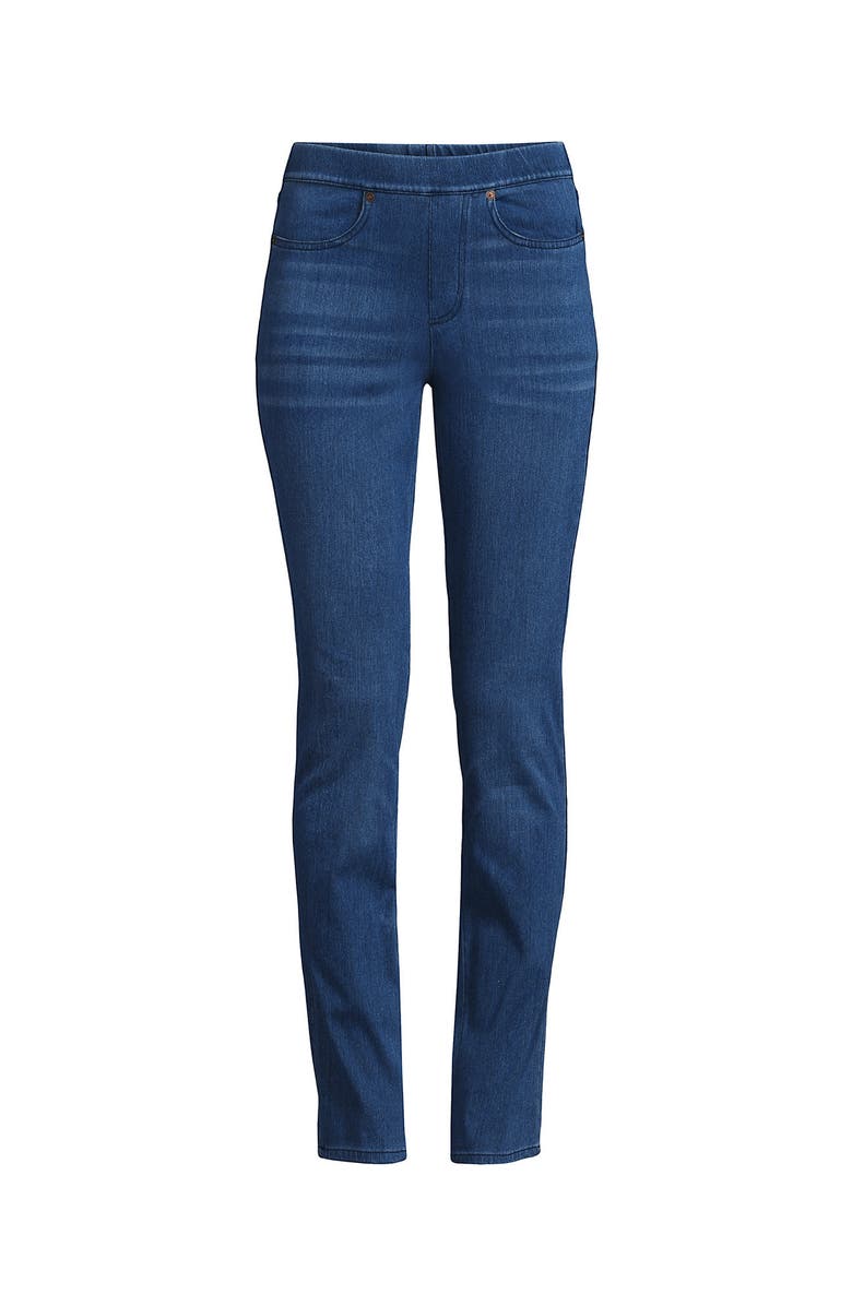 Lands' End Starfish High Rise Knit Denim Straight Jeans, Alternate, color, Medium Sea Blue