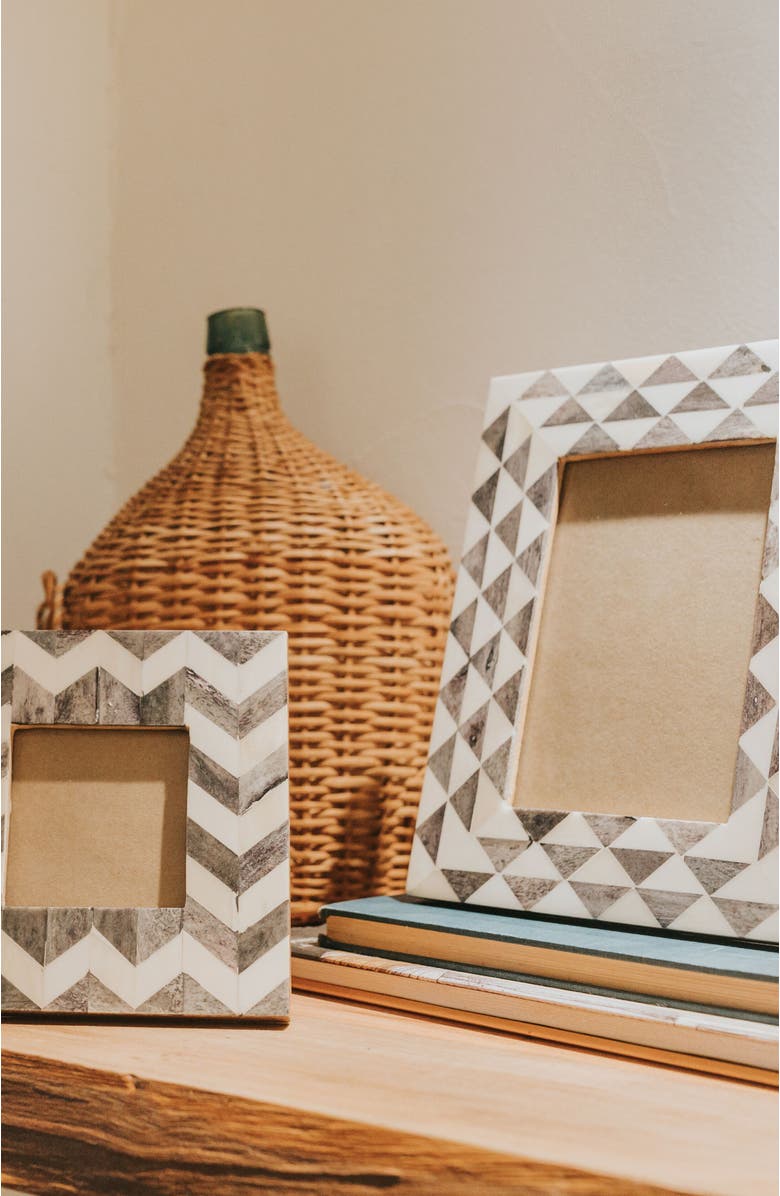 Matr Boomie Varuna Gray and White Picture Frame - Handcrafted Bone, Alternate, color, White