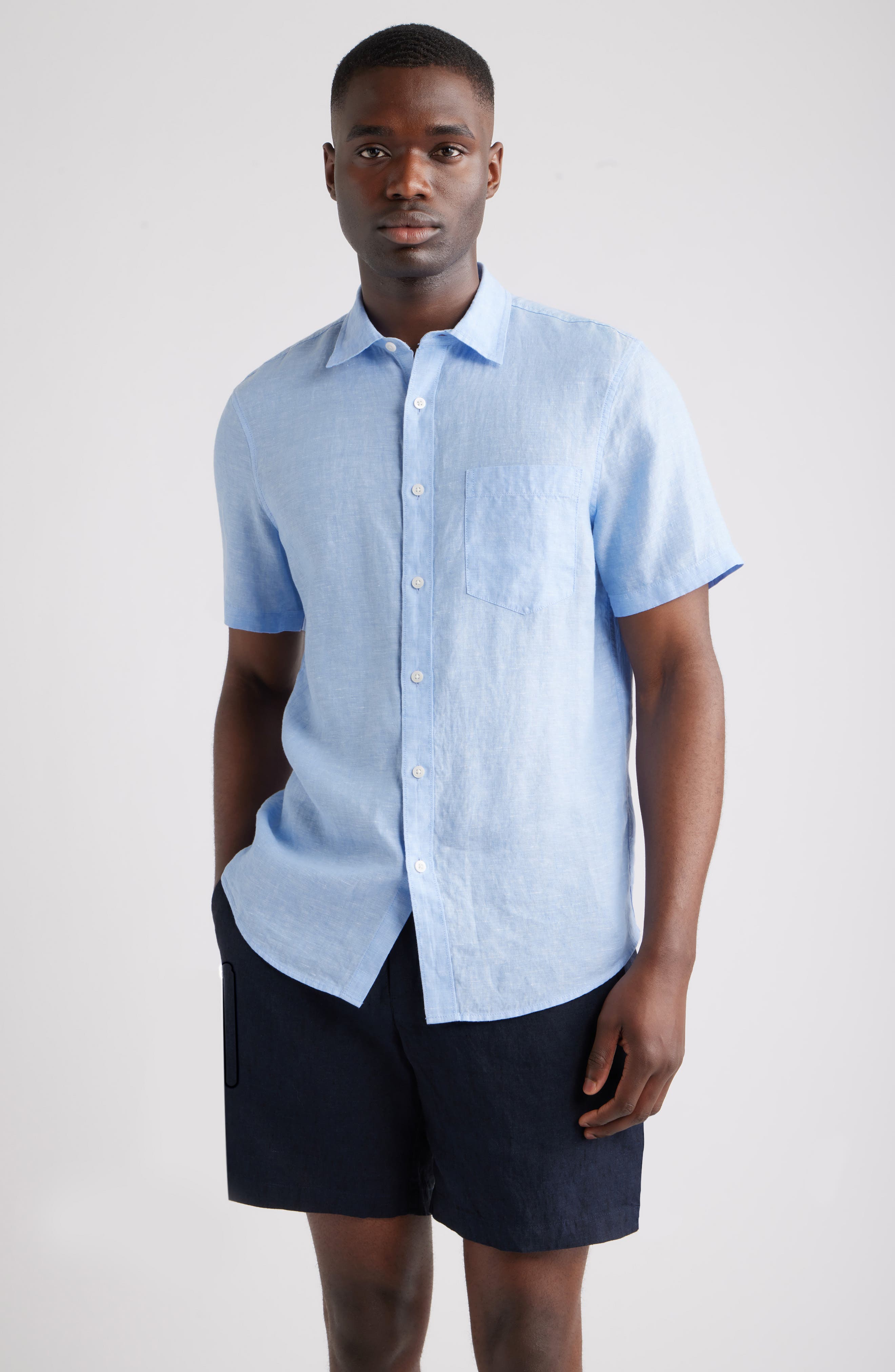 Solid Short Sleeve Linen Button-Up Shirt - image 5