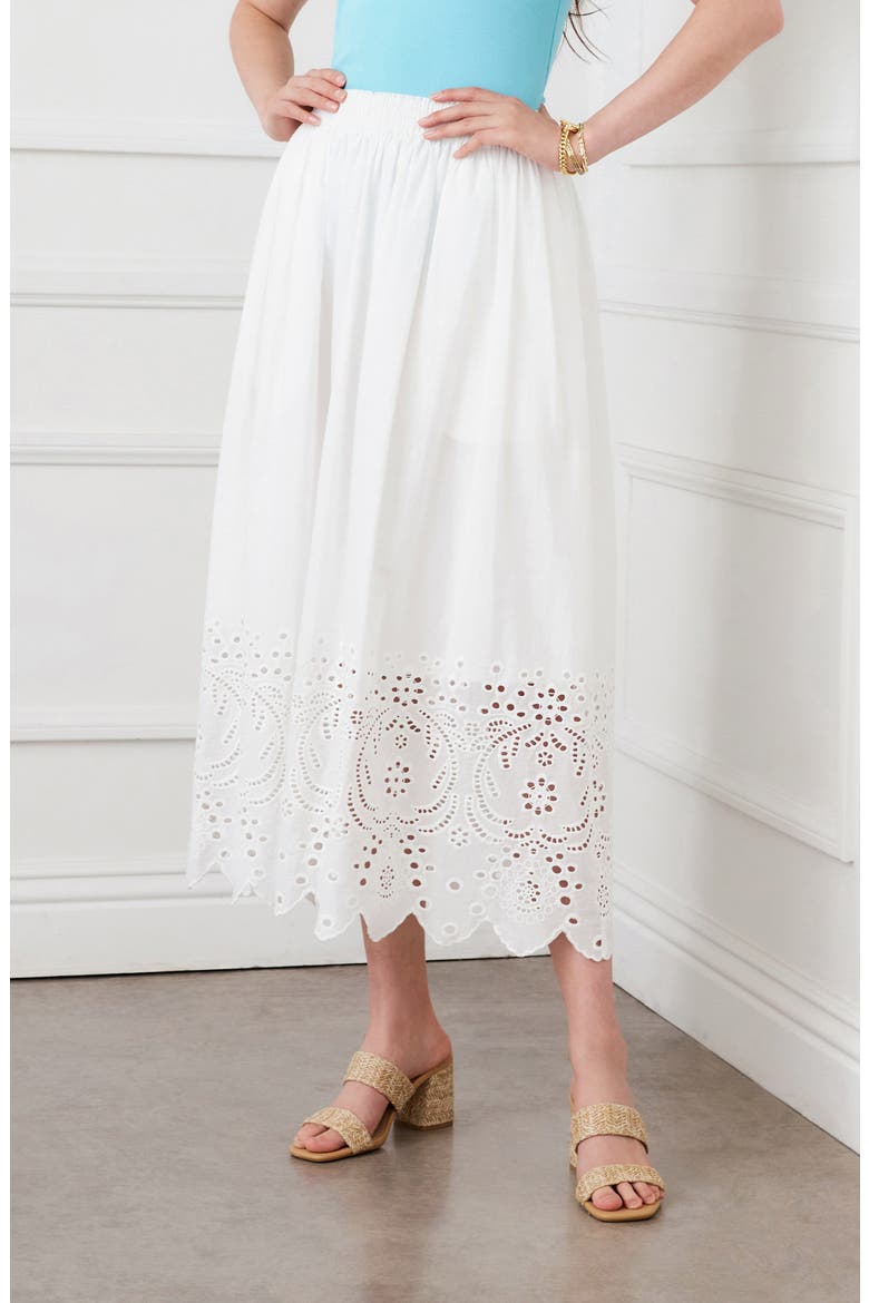Embroidered Eyelet Cotton Midi Skirt, Alternate, color, OFF WHITE