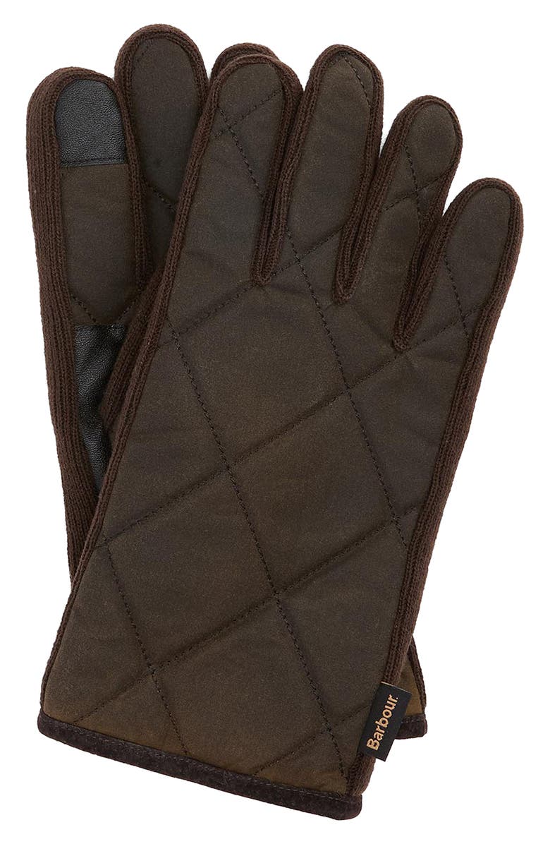 Barbour Westerndale Quilted Touchscreen Gloves, Main, color, Olive