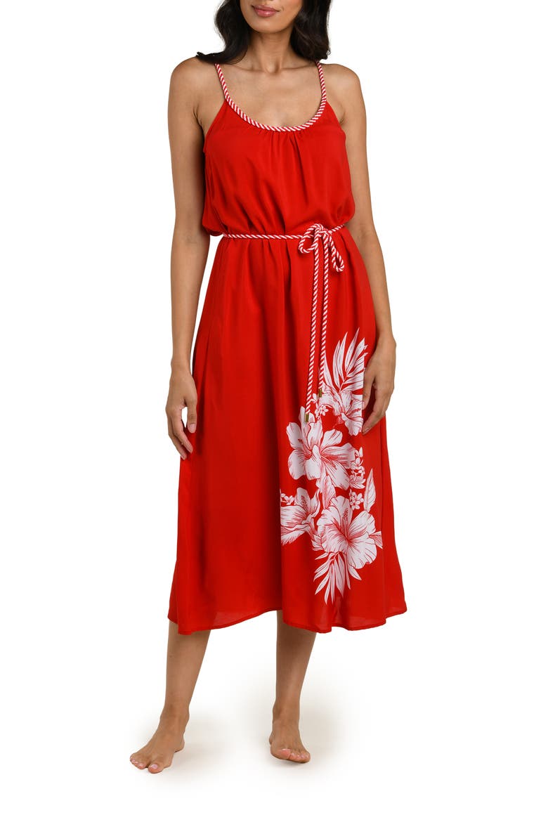 Mariner Tie Waist Sleeveless Cover-Up Midi Dress, Alternate, color, RUBY