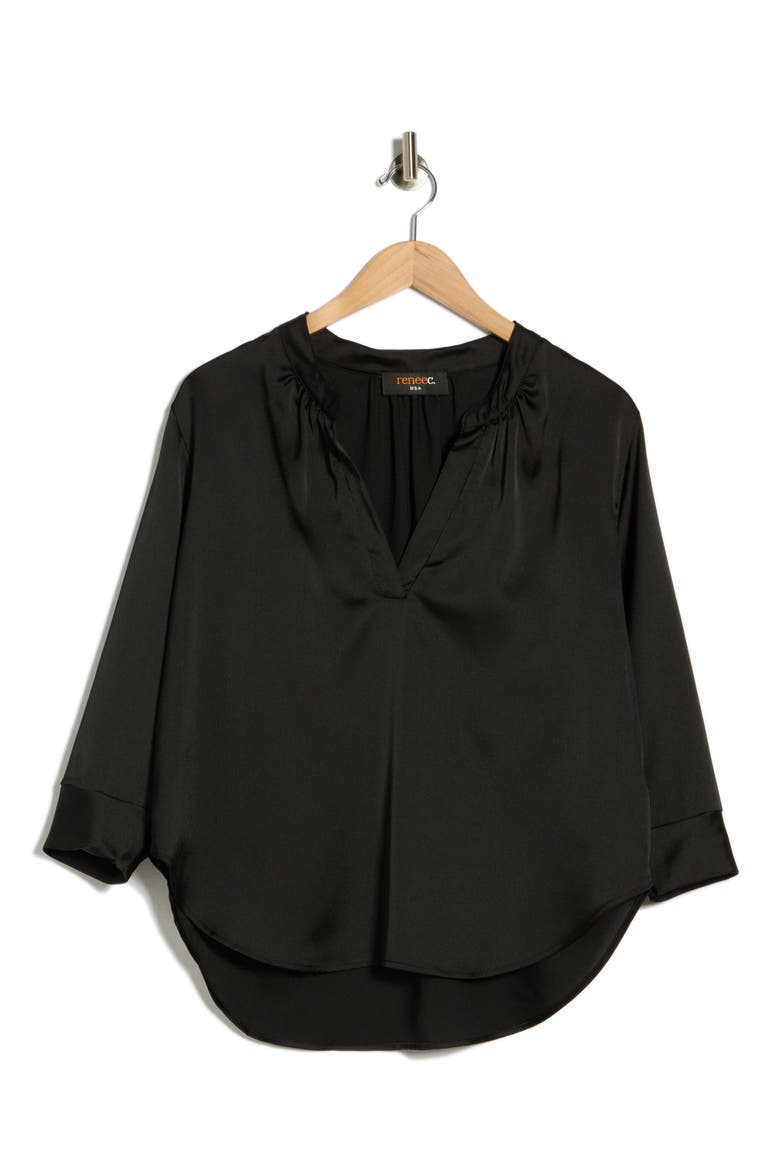 V-Neck Satin Top, Alternate, color, BLACK