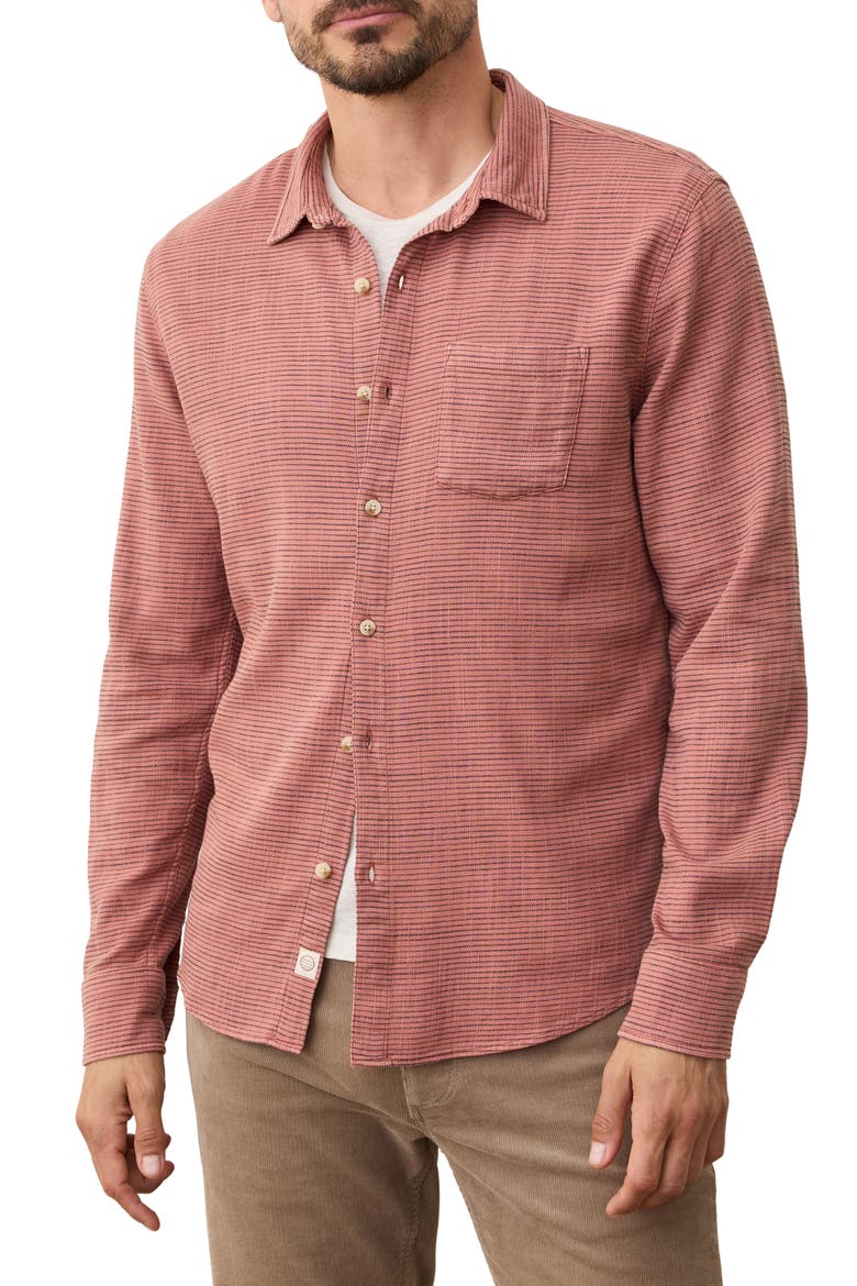 Slim Fit Stripe Stretch Selvage Button-Up Shirt, Main, color, WARM STRIPE