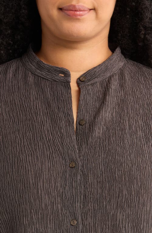 Eileen Fisher Mandarin Collar Button-up Shirt In Brown