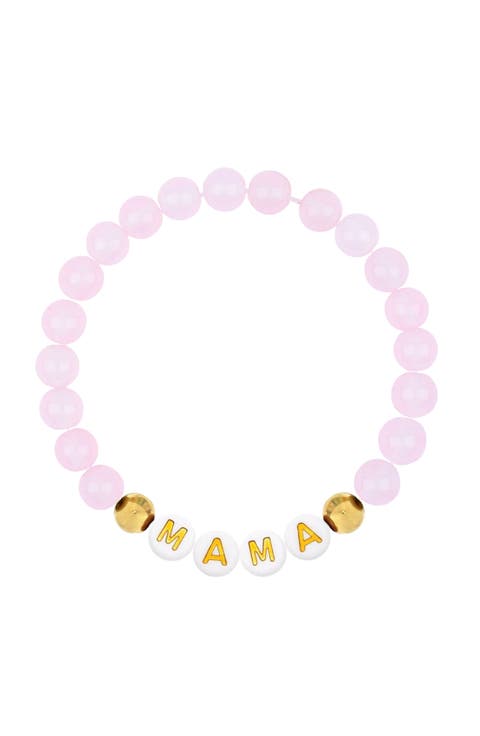 Women's 14K Gold Filled & Pink Gemstone "MAMA" Bead Bracelet