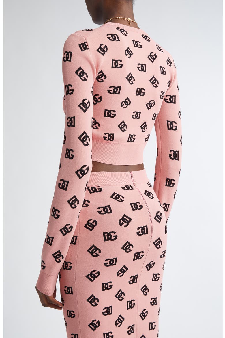 Logo Jacquard Crop Crewneck Sweater, Alternate, color, F0473 ROSA POLVERE SCURO