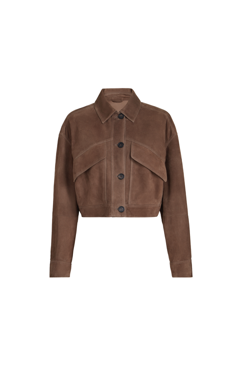 Couture suede cropped outerwear jacket