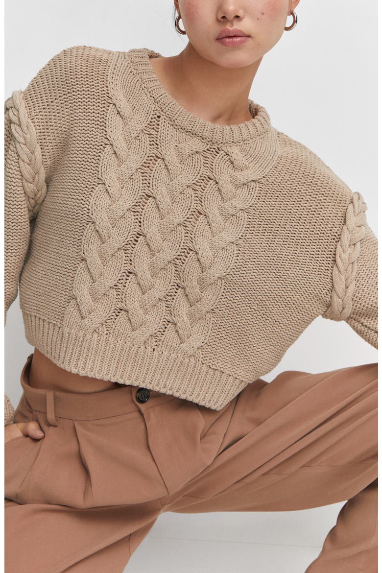 Cable Stitch Crewneck Sweater, Alternate, color, BEIGE