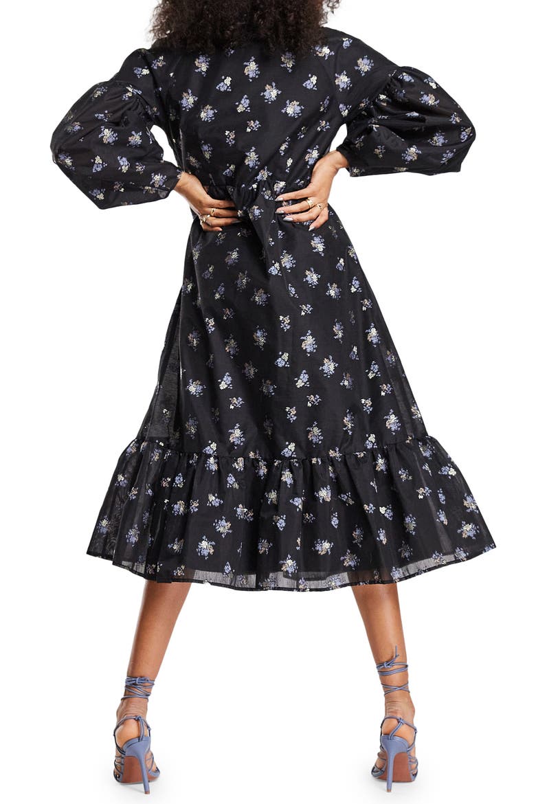 Collared Drop Shoulder Midi Dress, Alternate, color, BLACK