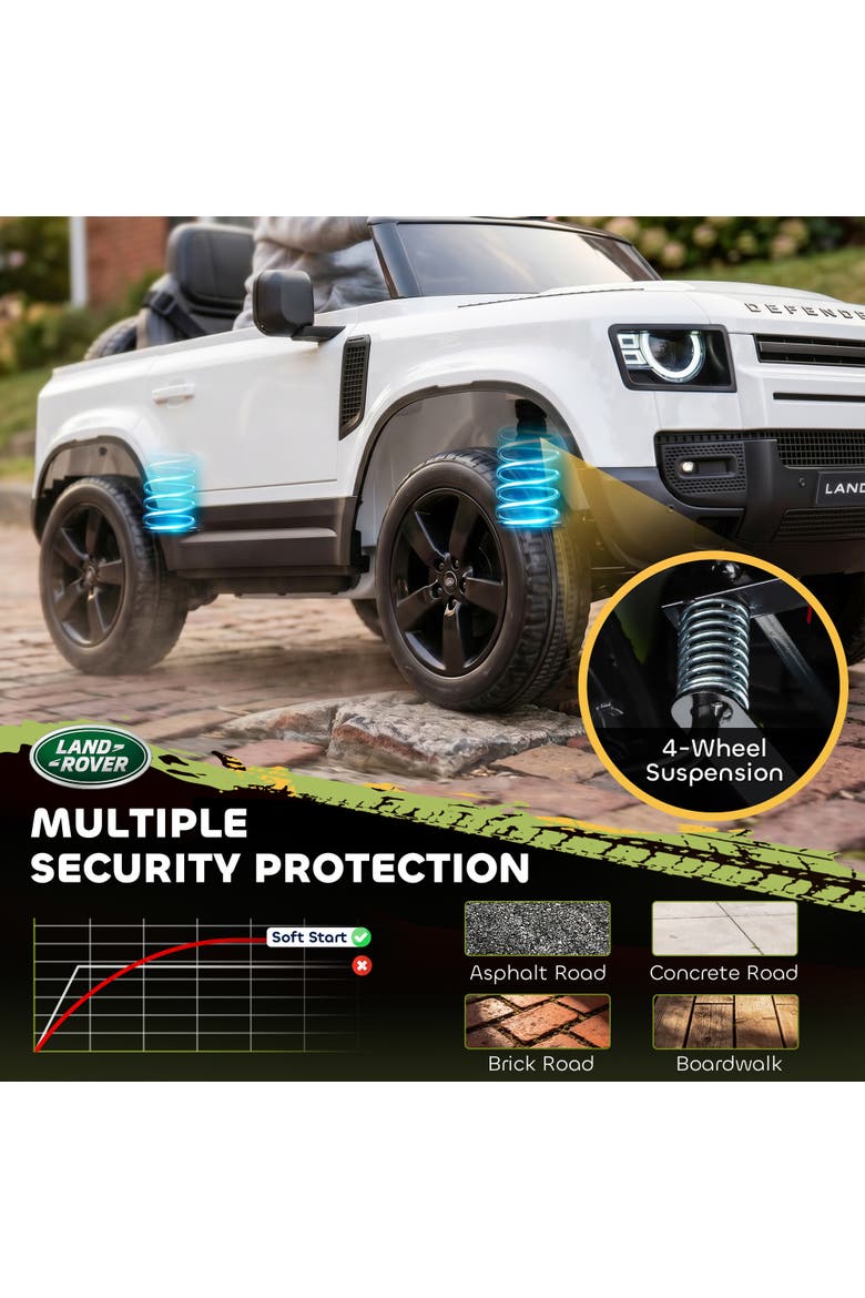 12V Land Rover Defender Ride-On Car, Remote Control, Green, Alternate, color, White