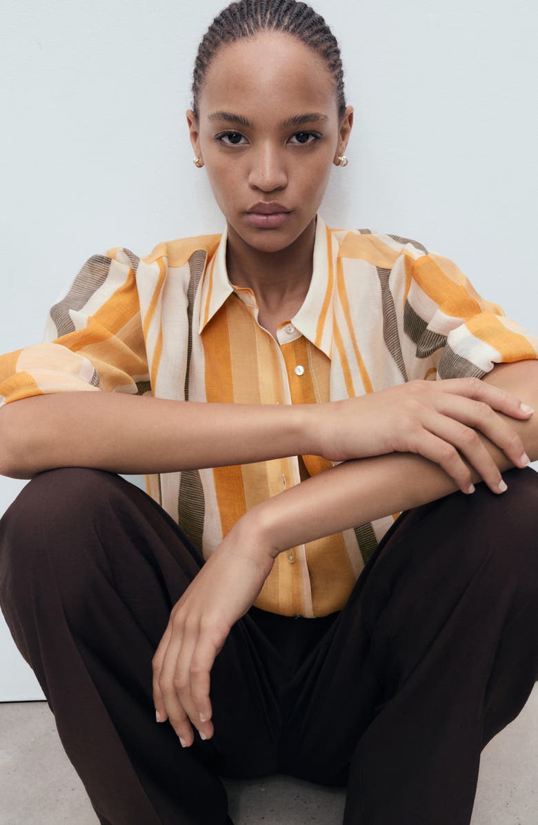 MANGO Striped Button-Up Shirt, Alternate, color, Off White