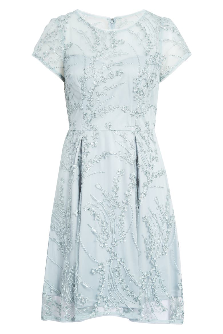 Sequin Embroidered Fit & Flare Dress, Alternate, color, ICY SAGE