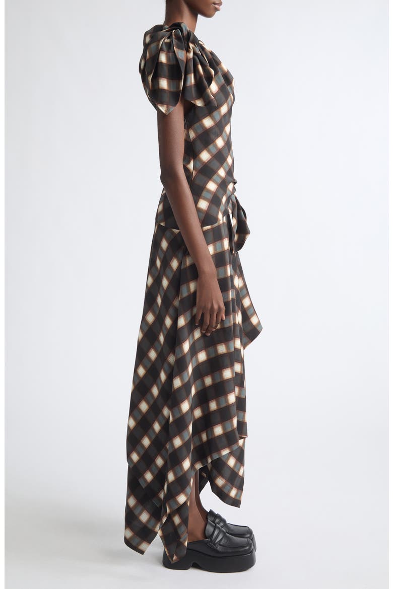 Silk Knotted Midi Dress, Alternate, color, BROWN MULTI