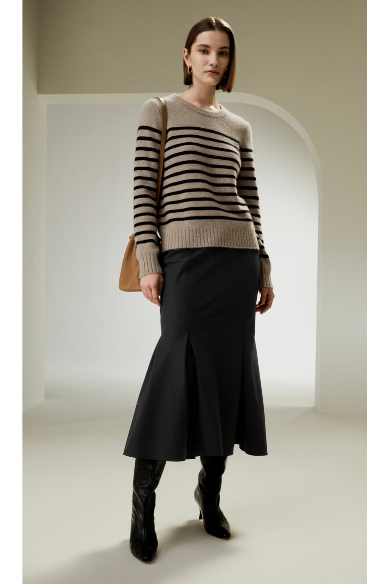 Women's Striped Round Collar Cashmere Sweater, Alternate, color, Brown