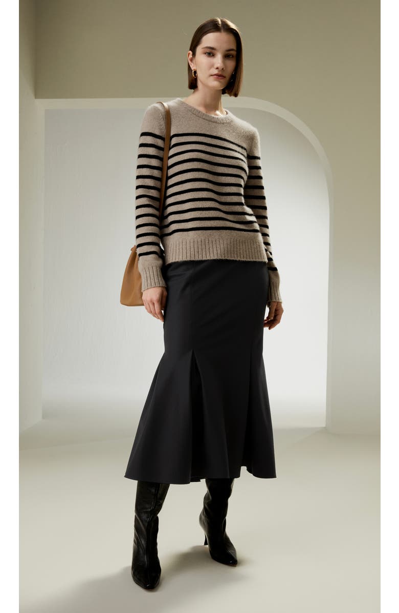 Lilysilk Women's Striped Round Collar Cashmere Sweater, Alternate, color, Brown