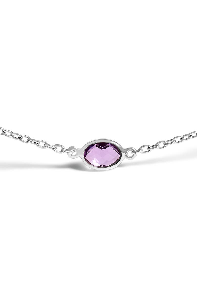 Haus of Brilliance Silver Checkerboard Cut Purple Amethyst Bezel Station Necklace - 22" Inches, Alternate, color, White
