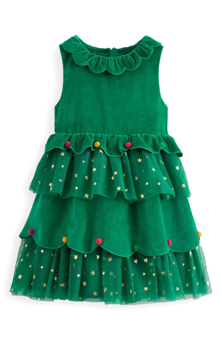 Mini Boden Kids' Christmas Tree Tiered Tulle Party Dress, Main, color, Shady Green