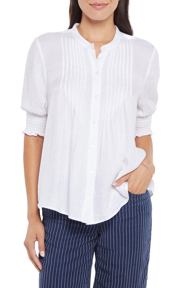 NYDJ Pleated Peasant Blouse, Main, color, Optic White