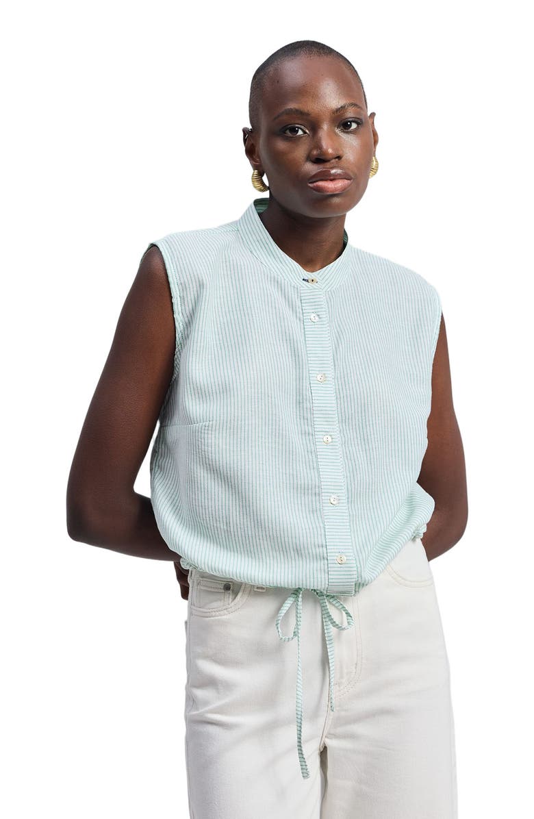 Reistor Button-down Shirt with Waist Drawstring in Stripes, Alternate, color, Parallel Paths