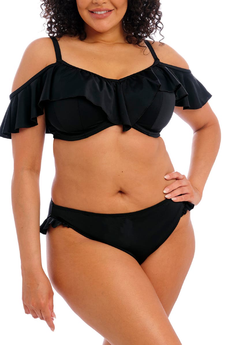 Elomi Plain Sailing Ruffle Underwire Bikini Top, Main, color, Black