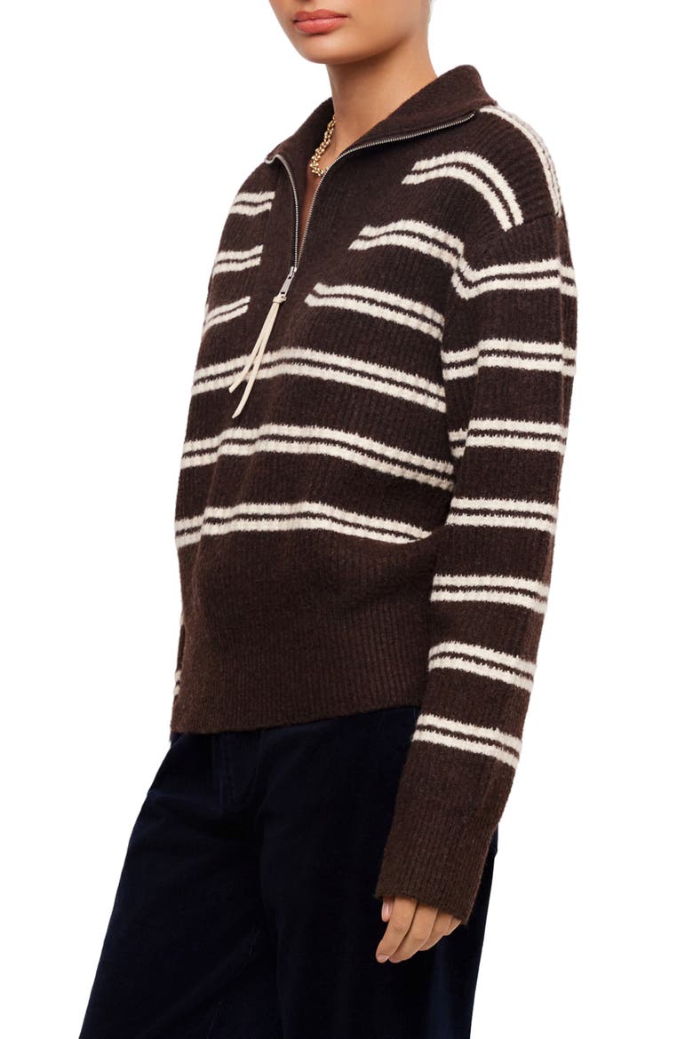 Striped Half Zip Sweater, Alternate, color, CHOCOLATE W/ CREAM