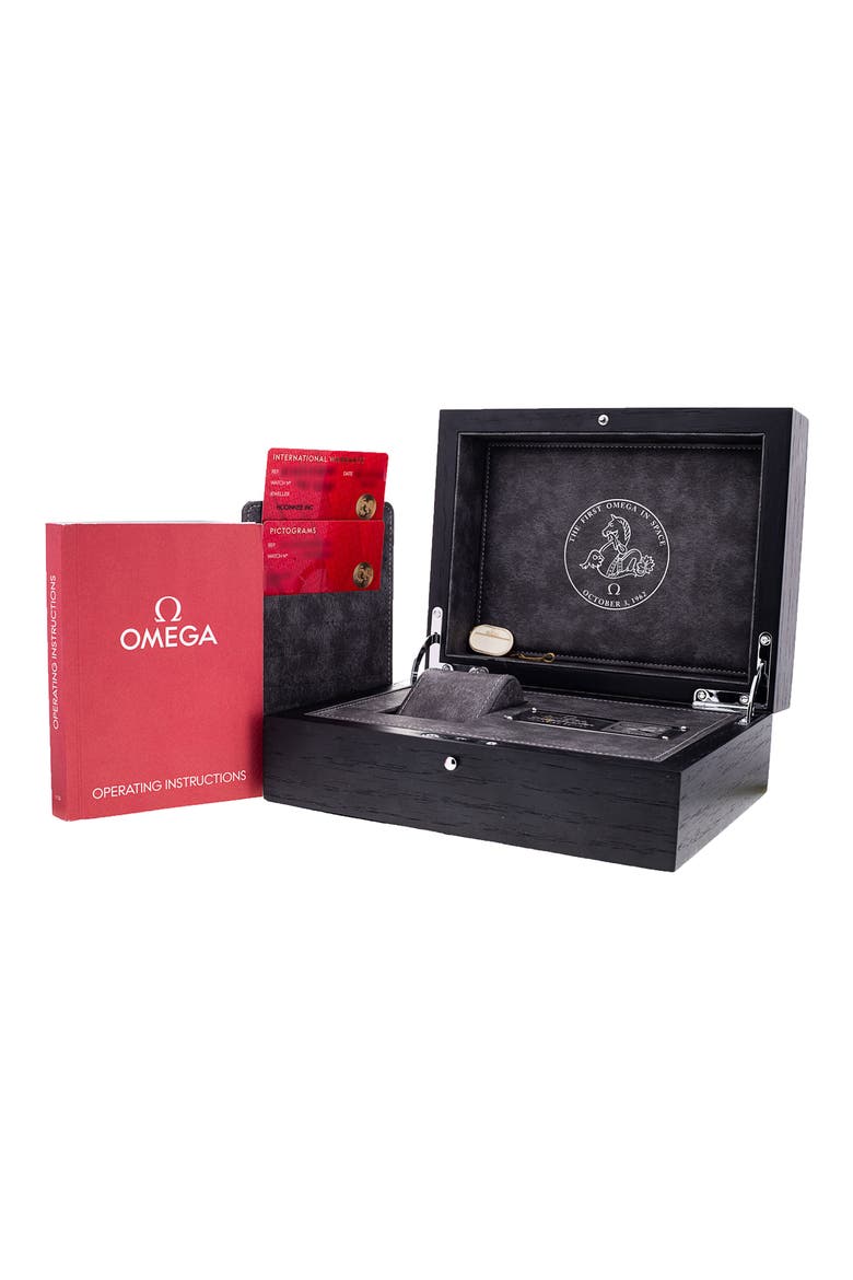 Omega Preowned 2020 Speedmaster Moonwatch Chronograph Leather Strap Watch, 40mm, Alternate, color, BLACK
