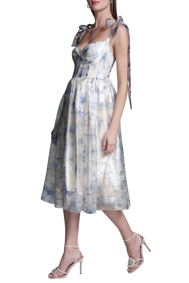 Floral Organza Midi Cocktail Dress, Alternate, color, FRENCH SKY MULTI