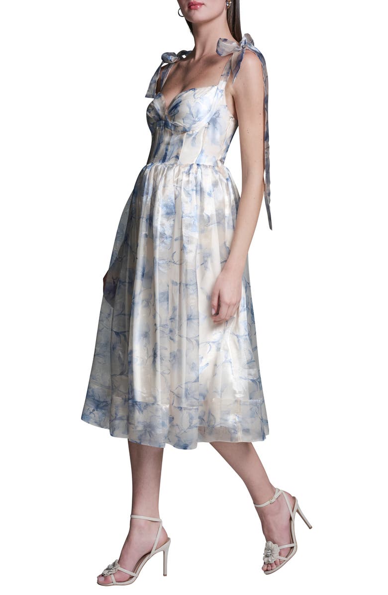 BCBG Floral Organza Midi Cocktail Dress, Alternate, color, French Sky Multi