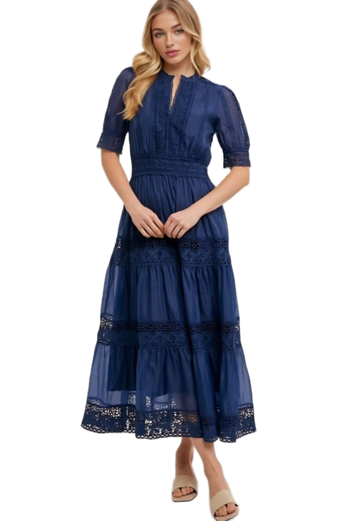 Lace Pintuck Tiered Midi Dress