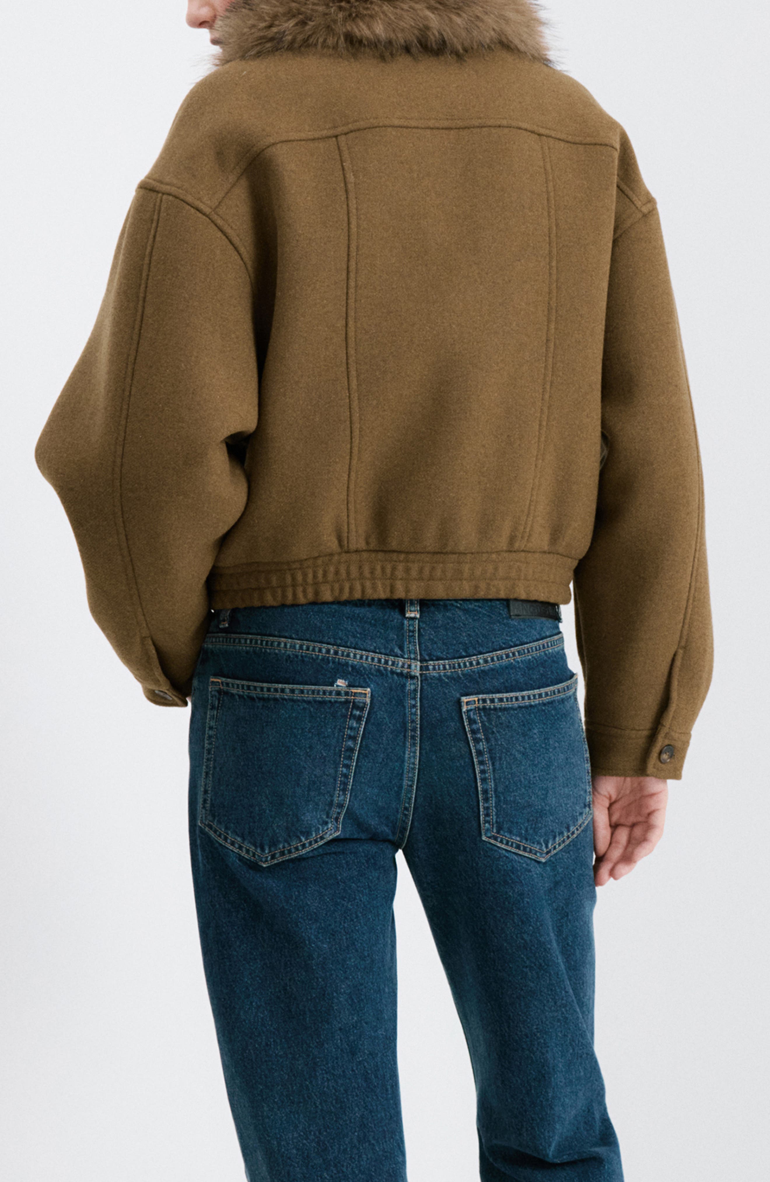 Blouson Jacket with Faux Fur Collar - image 2