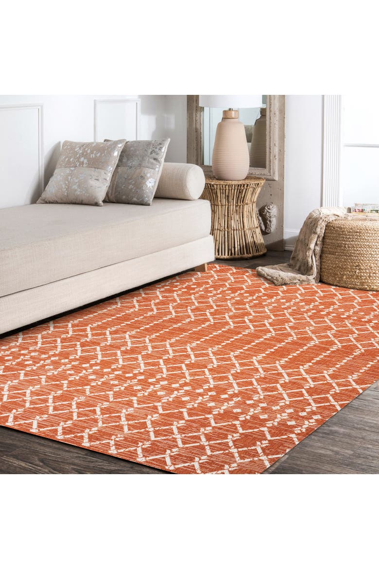 Ourika Moroccan Geometric Textured Weave Indoor/Outdoor Area Rug, Alternate, color, Orange/Cream