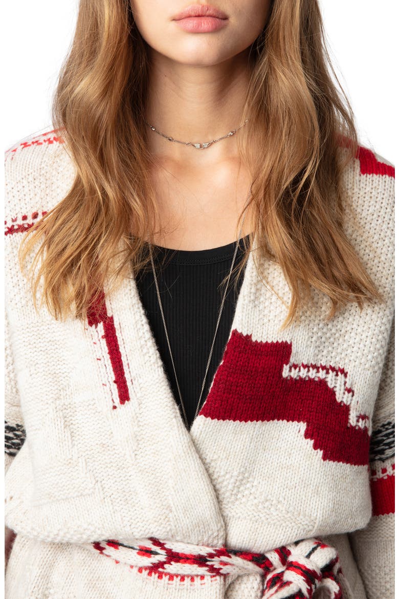 Stripe Tie Belt Wool & Cashmere Cardigan, Alternate, color, OATMEAL