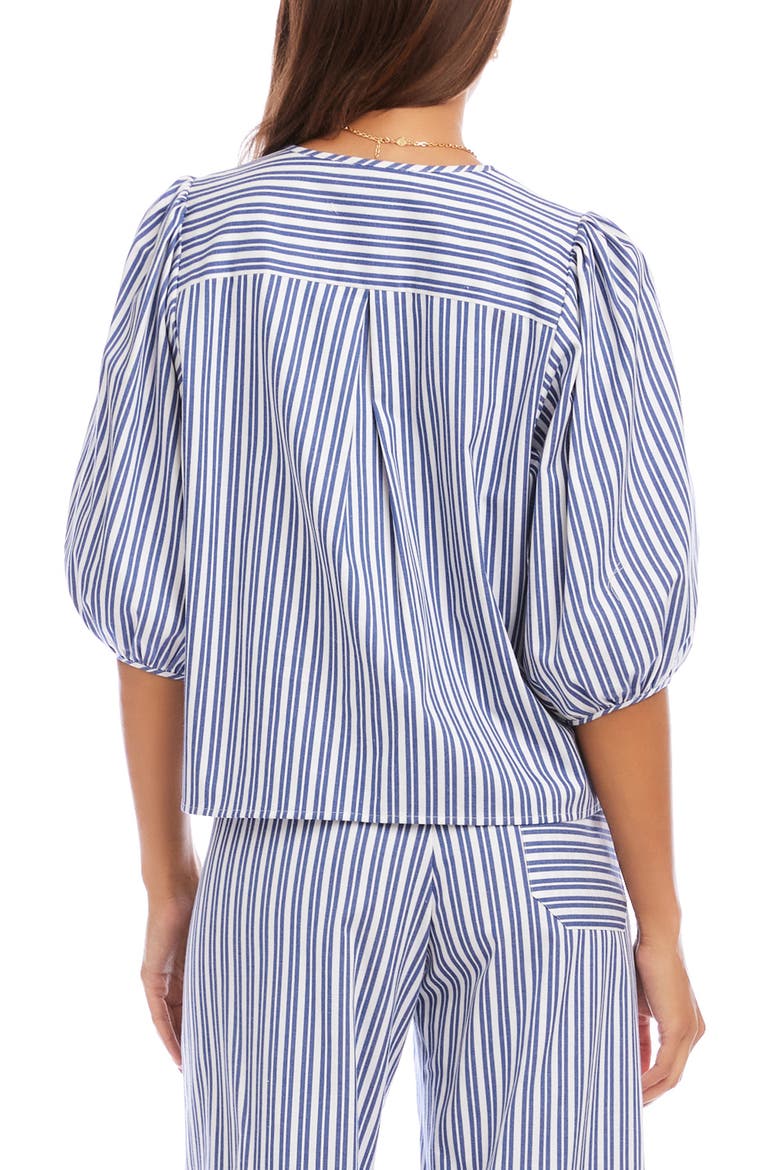 Puff Sleeve Button-Up Shirt, Alternate, color, BLUE/WHITE