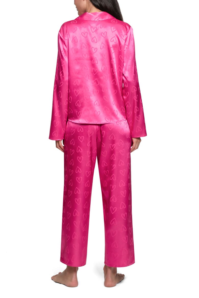 Sasha Heart Print Satin Pajamas, Alternate, color, HOT PINK
