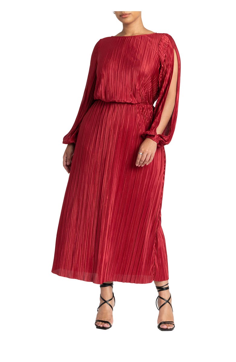 ELOQUII Plisse Open Sleeve Dress, Main, color, Biking Red