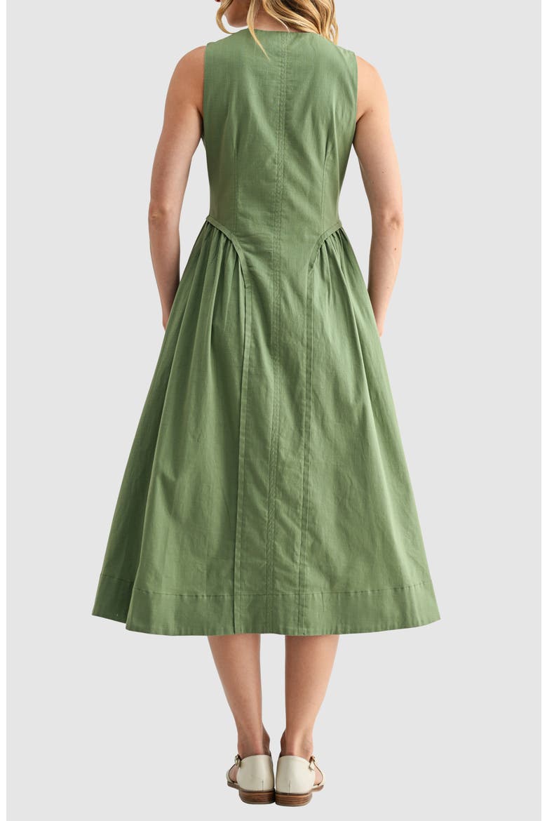 Front Zip Sleeveless Fit & Flare Midi Dress, Alternate, color, SAGE