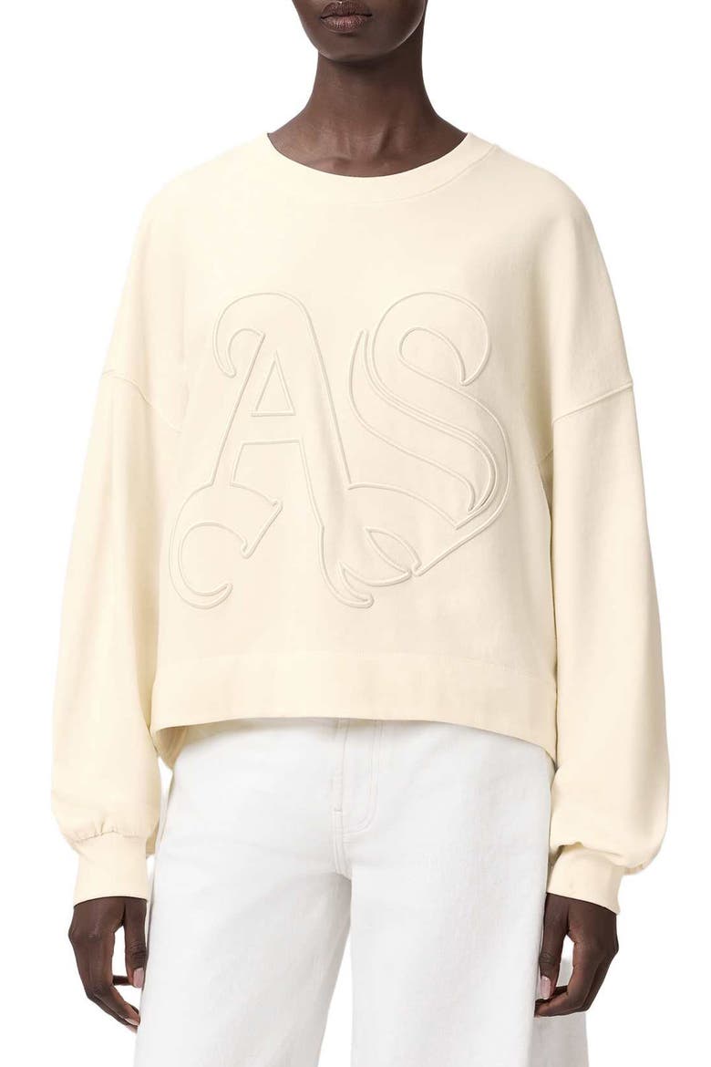 Lila Embroidered Oversize Cotton Sweatshirt, Main, color, PEBBLE WHITE