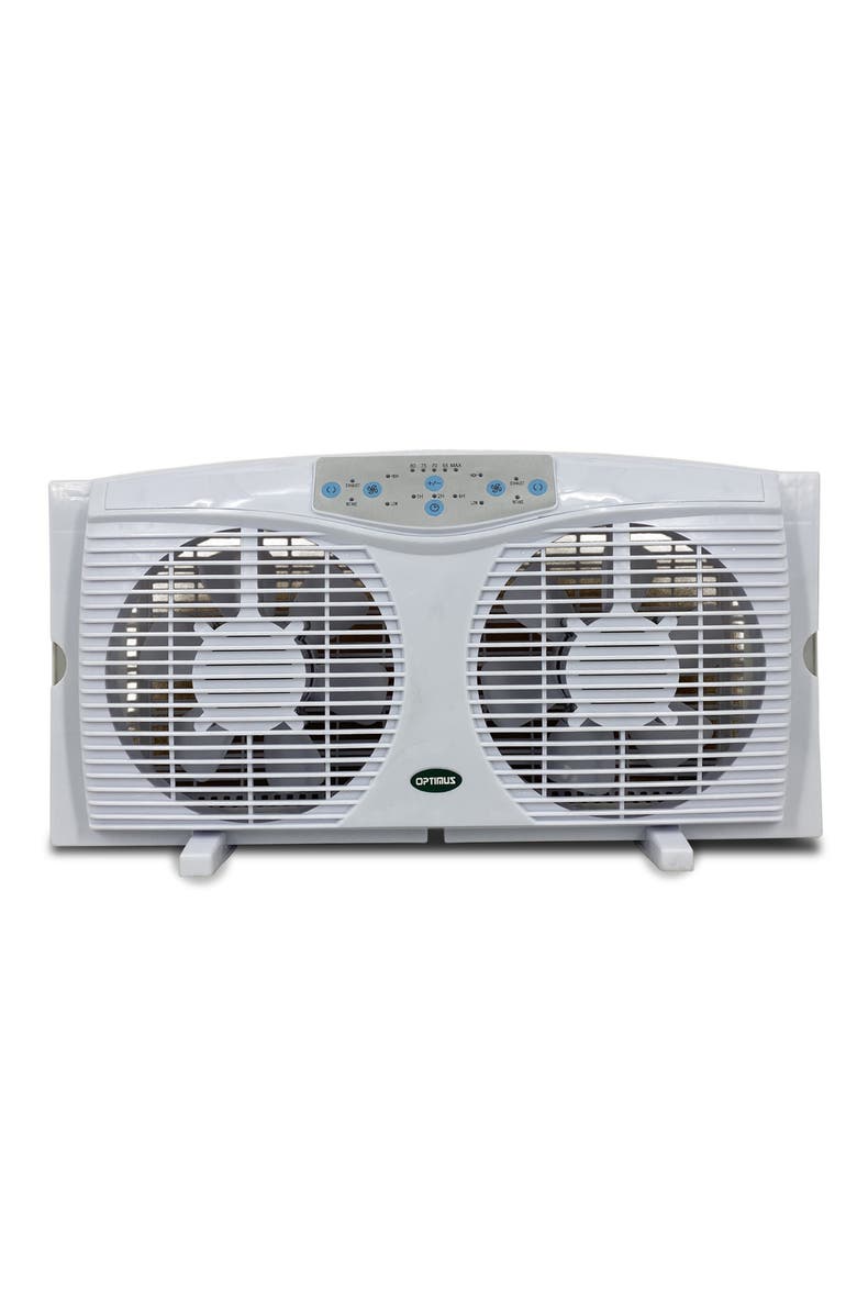 Optimus 8 in. Electric Reversible Twin Window Fan with Thermostat & LED, Main, color, White
