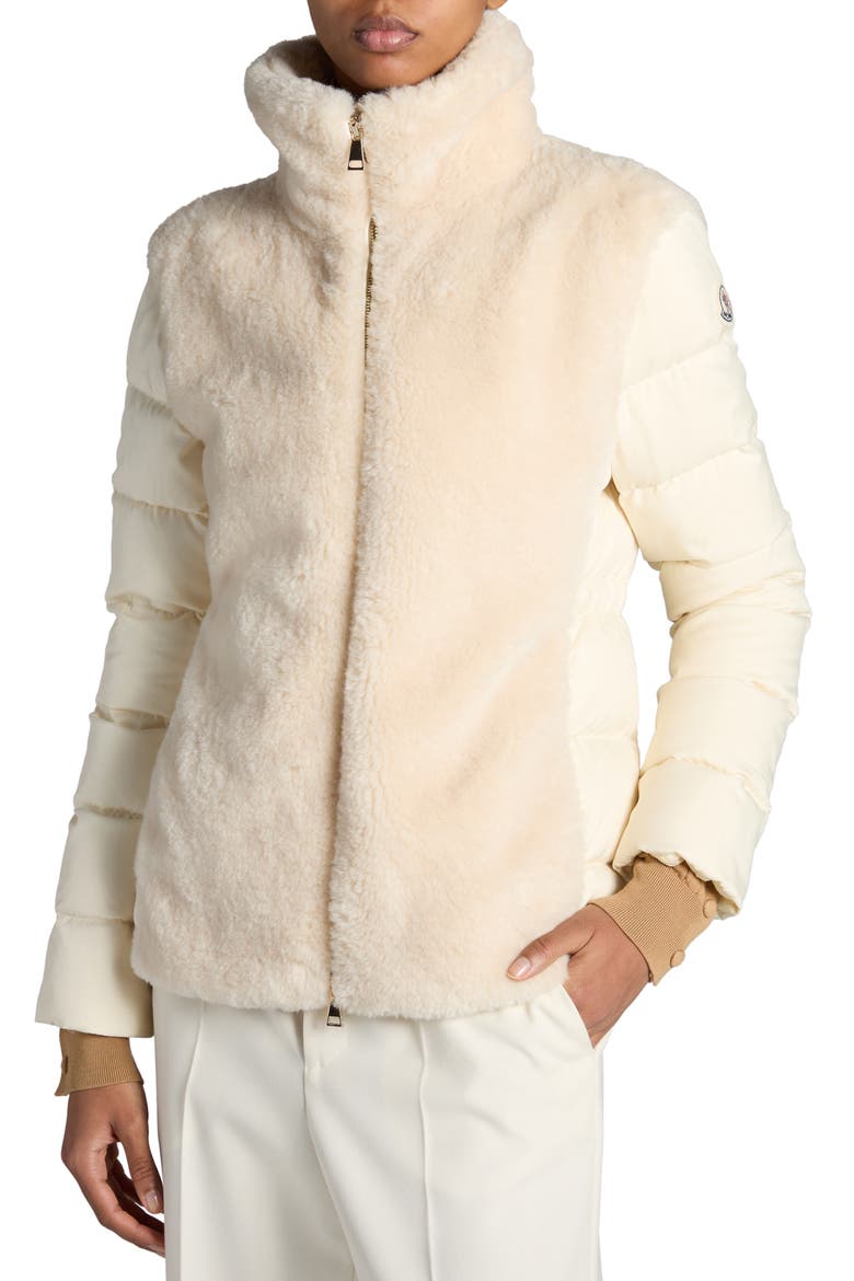 Oiron Down Puffer Jacket with Faux Fur Trim, Alternate, color, ALMOND MILK