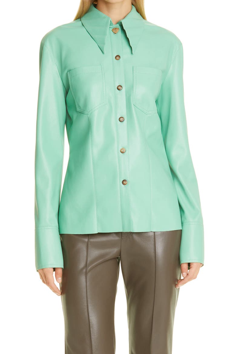 Priya Faux Leather Button-Up Top, Main, color, ZEPHYR