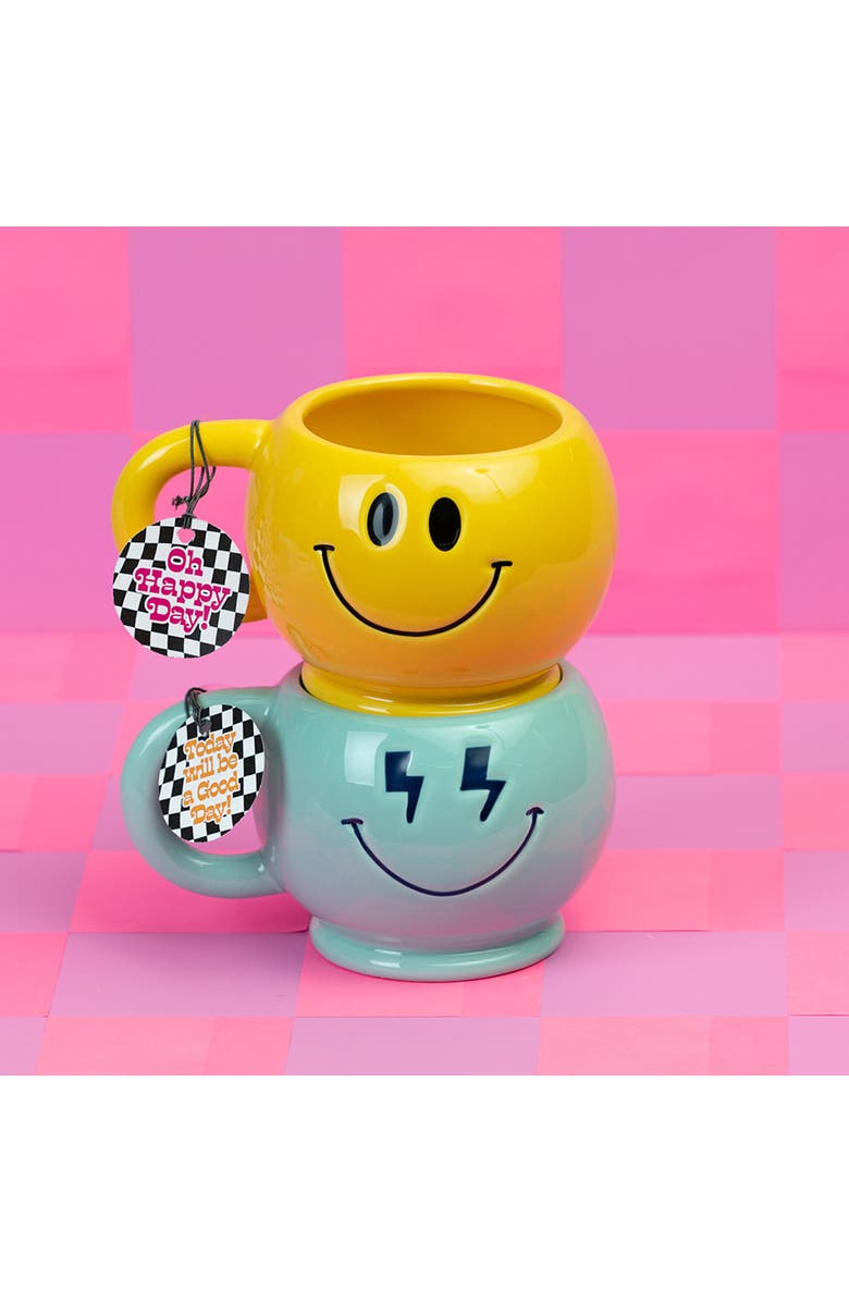 Totalee Gift Shaped Bolt Eye Smiley Mug Ceramic Blue 15 oz, Alternate, color, Blue